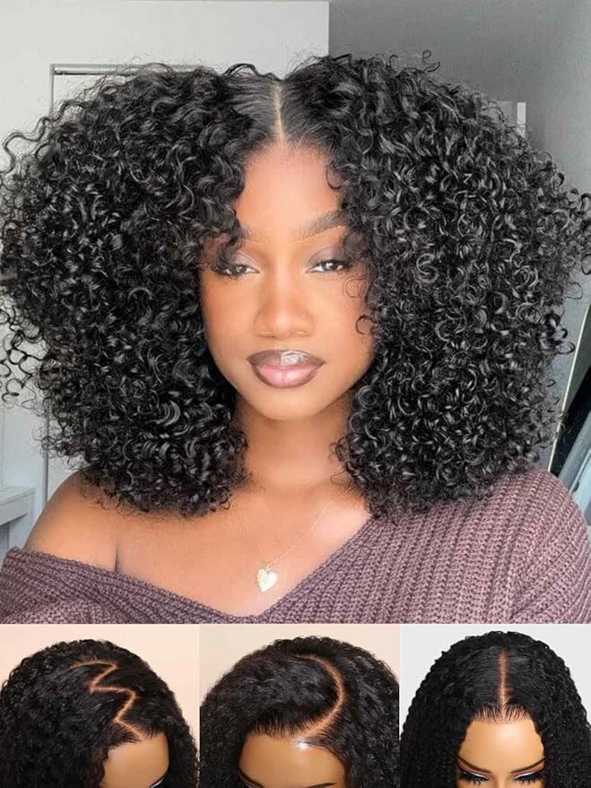 Beauty Forever Kinky Curly 13x4 Pre Everything Glueless Frontal Wig Pre Cut Lace Front Wigs Bye Bye Knots Put on and Go HD Lace Human Hair Wig Pre-Bleached Knots Pre Plucked 150% Density 16 Inch