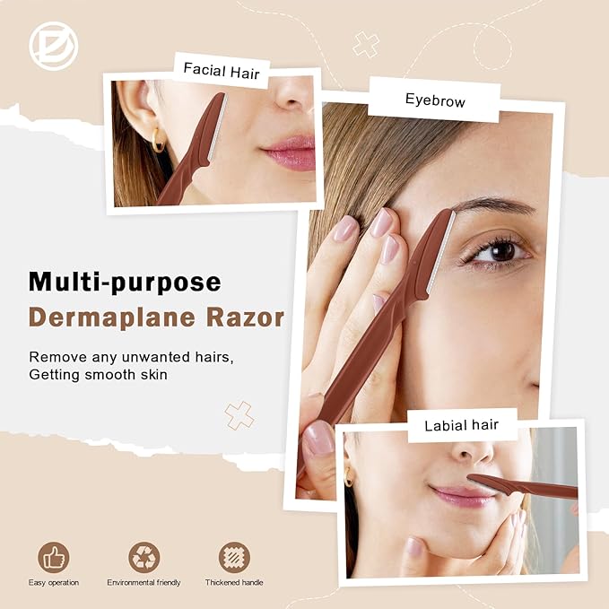 D Dermaplane Razor for Women Face - 12PCS Eyebrow Razor With Precision Cover - Dermaplaning Tool for Face Shaver - Facial Hair Removal - Neutral