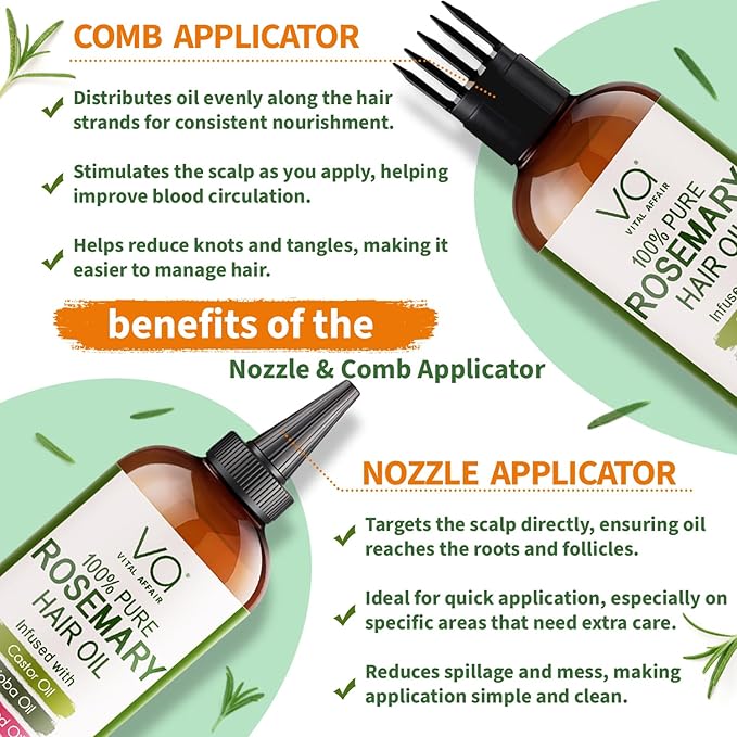 100% Pure Rosemary Oil For Hair Growth With Castor, Batana, Jojoba Oil - Infused With Biotin & Vitamin E-Blend of Effective Hair Oils for Hair Growth-Strengthening Treatment 6 Fl Oz