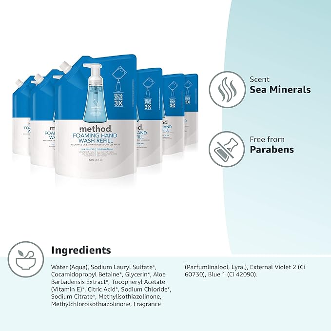 Method Foaming Hand Soap Refill, Sea Minerals, Biodegradable Formula, 28 Fl Oz (Pack of 6)