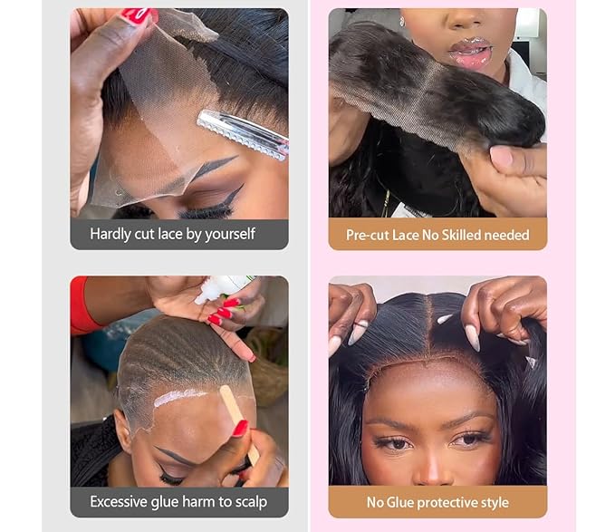 Body Wave Glueless Wig Human Hair Pre Plucked Pre Cut Glueless Lace Front Wig Ready to Wear 5x5 Body Wave Closure Wig Human Hair 180% Density Body Wave Pre Plucked Wig Natural Hairline 10 Inch