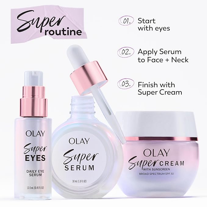 Olay Super Cream with Sunscreen SPF 30, 1.7 oz, Ultra Lightweight Face Moisturizer - Vitamin C & E, Hyaluronic Acid, Niacinamide, Collagen Peptide - Hydrate, Smooth, Brighten, Firm, and Protect