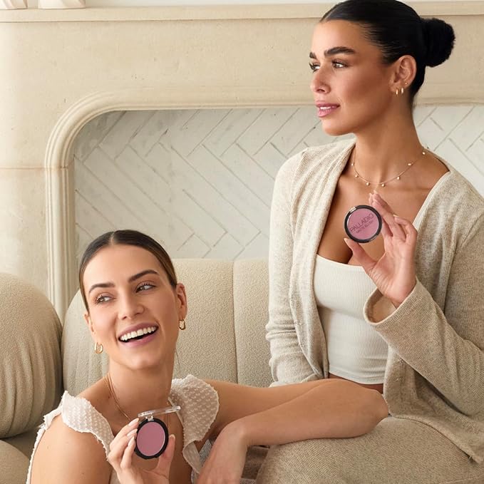 Palladio Matte Blush, Brushes onto Cheeks Smoothly, Soft Matte Look and Even Finish, Flawless Velvety Coverage, Effortless Blending Makeup, Flatters the Face, Convenient Compact, Poised