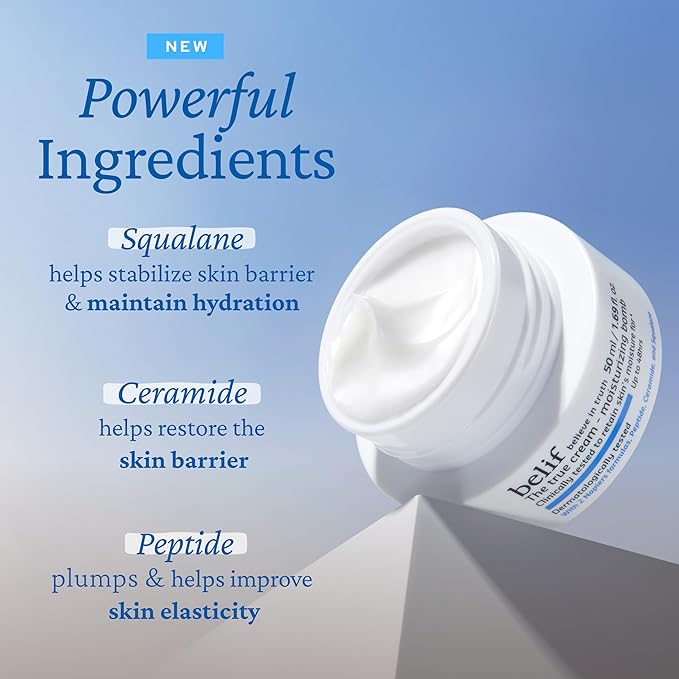 belif Moisturizing Bomb – Daily Ceramide Moisturizer with Peptide & Squalane, 48hr Hydration & Anti-Aging Cream, Milky & Lightweight, Restores Skin Barrier, Korean Skincare, 1.68 fl oz (50ml)