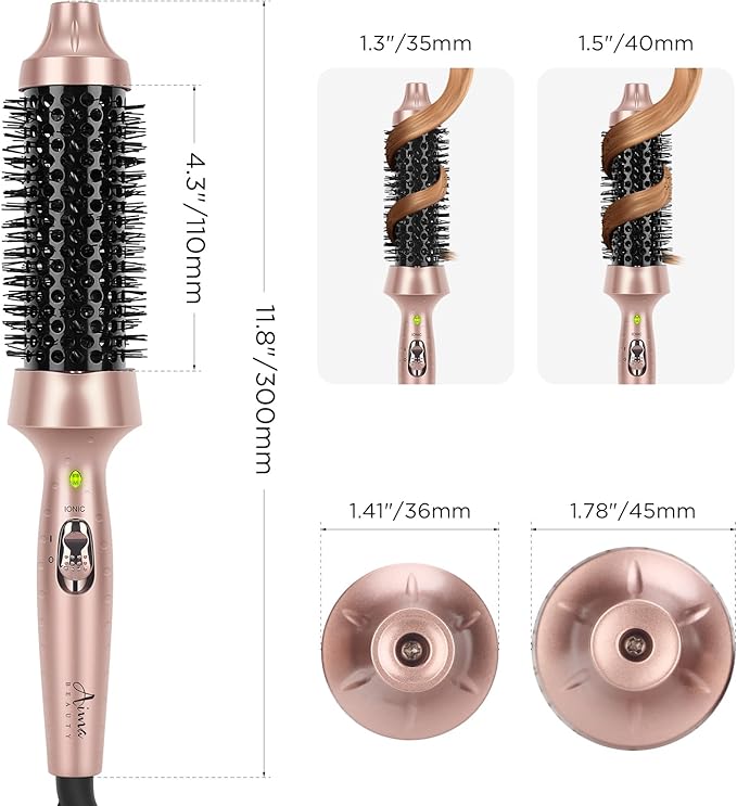 Aima Beauty 1.5" Ceramic Hot Brush for Root Volume, Ion Hair Care Thermal Brush - 60Mins Auto-Off, Dual Voltage, Gold