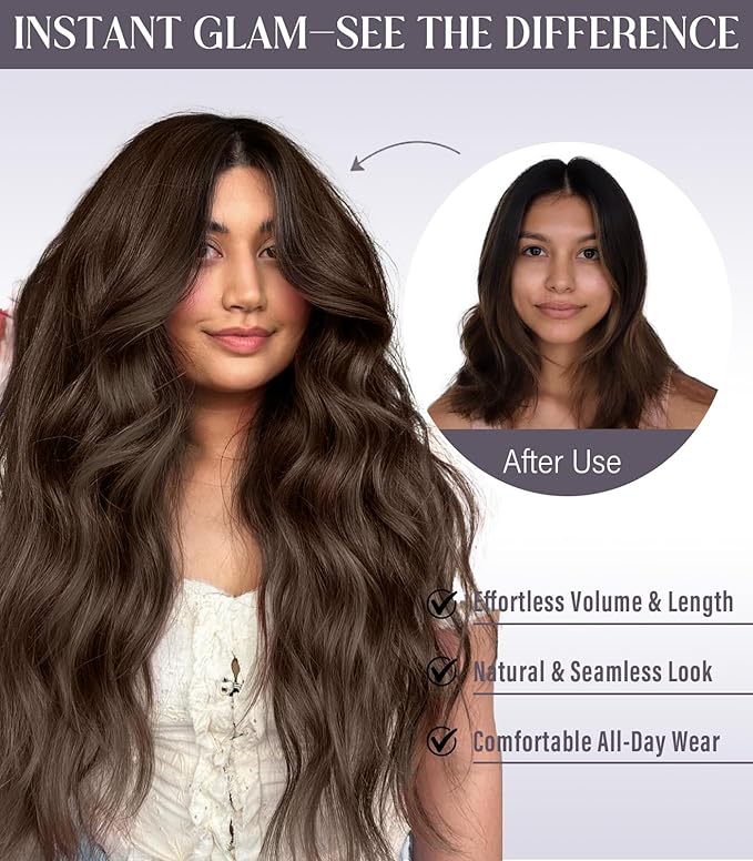 13x4 Synthetic Lace Front Wig Long Wavy Dark Brown Wig with Realistic Hairline 26 inch Pre Plucked Body Wave Lace Wig for Daily Party Use
