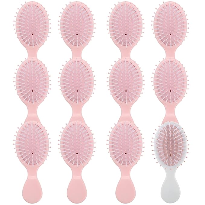 Bridesmaid Proposal Gifts 8pcs Mini Travel Brush bachelorette party accessories Cute hair Brush for Wedding Party Favors for Wedding Party Favors (White&Pink, 12pcs)
