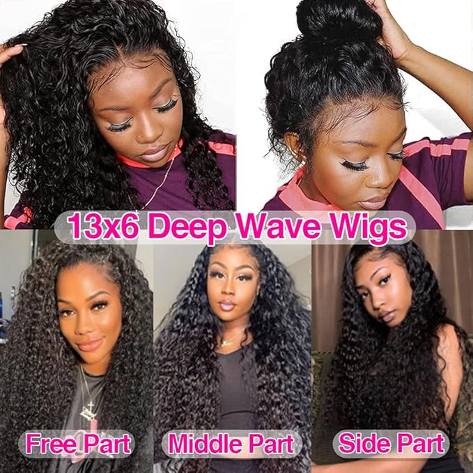 CHEETAHBEAUTY Deep Wave 13X6 HD Transparent Lace Front Wigs Human Hair Brazilian 10A Grade Deep Curly Human Hair Wigs for Black Women Pre Plucked with Baby Hair Natural Black 250% Density(30inch)