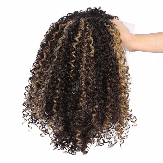 Quick Wig Curly Lace Front Wigs Short Kinky Curly Wig 13×4×1 HD Glueless Lace Curly Wig Highlight Synthetic Lace Wigs for Women Deep Wave Wig (4/27#)