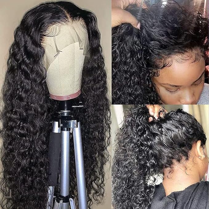 CHEETAHBEAUTY Deep Wave 13X6 HD Transparent Lace Front Wigs Human Hair Brazilian 10A Grade Deep Curly Human Hair Wigs for Black Women Pre Plucked with Baby Hair Natural Black 250% Density(30inch)