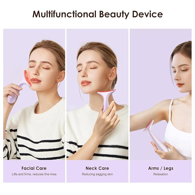 Facial and Neck Massager for Face, Neck - Skin Lifting & Firming - Wrinkle & Dark Circle Reducer - at Home Skin Care Face Sculpting Tool and Neck Massager-Pastel Purple