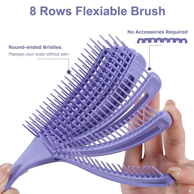 Detangler Brush for Curly Hair, Hairbrush for Wet Dry Thick Thin, Easily Comb Through Curl Hair and Reduces Breakage, Curly Brush for Women Men Kid (Purple)