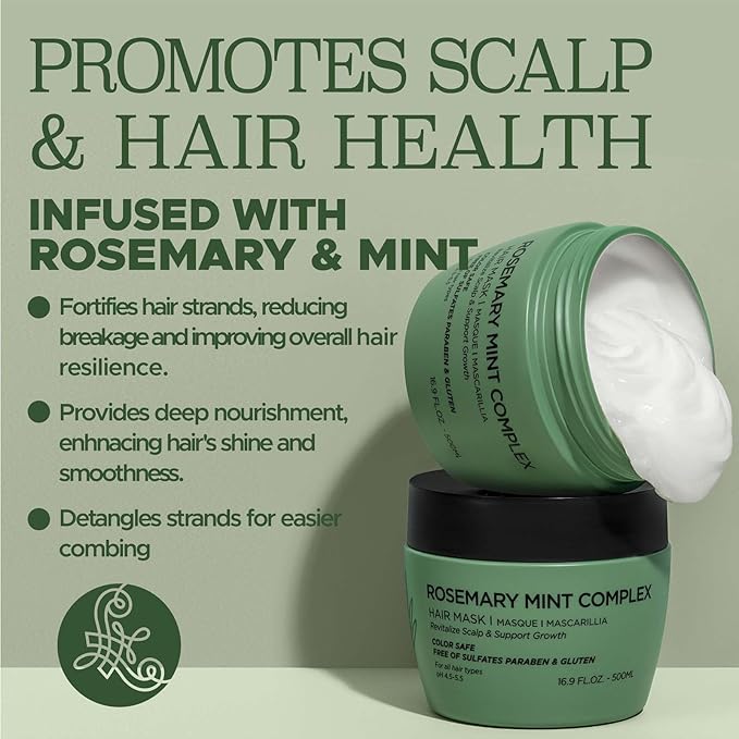 Luseta Rosemary Mint Hair Mask for Dry Damaged Hair Strengthening Hair Treatment for Thinning Hair Deep Nourishment for Split Ends, and Breakage Color Safe for All Hair Type 16.9oz