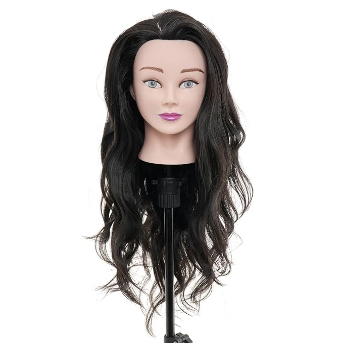 Neverland Beauty Mannequin Head with 80% Real Human Hair, 26 Inch Cosmetology Mannequin Doll Head for Hair Styling, Training Practice Braiding Manikin Head with Table Clamp, Hair Styling Set #1B
