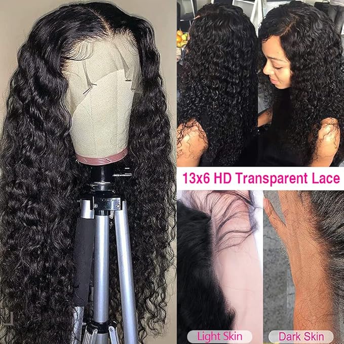 CHEETAHBEAUTY Deep Wave 13X6 HD Transparent Lace Front Wigs Human Hair Brazilian 10A Grade Deep Curly Human Hair Wigs for Black Women Pre Plucked with Baby Hair Natural Black 250% Density(26inch)