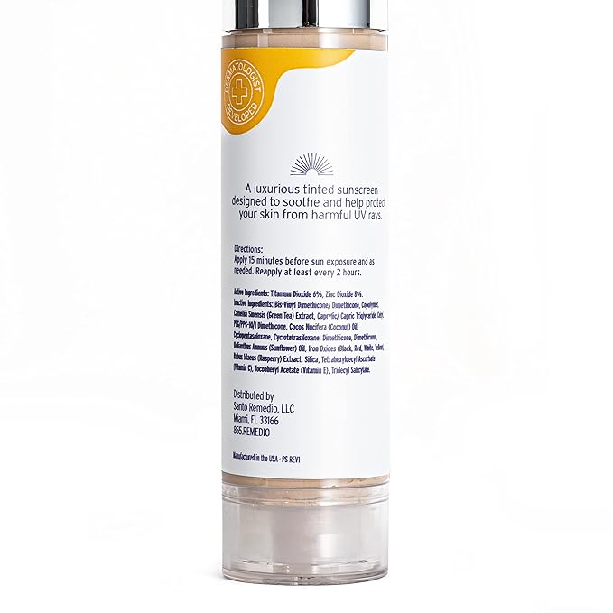 Santo Remedio, Piel Eterna, RADIANCE Silky Primer Mineral Sunscreen with SPF 42 (1.7 Fl Oz), Tinted Broad Spectrum Protection with Antioxidants and Vitamin C, Ivory Tone