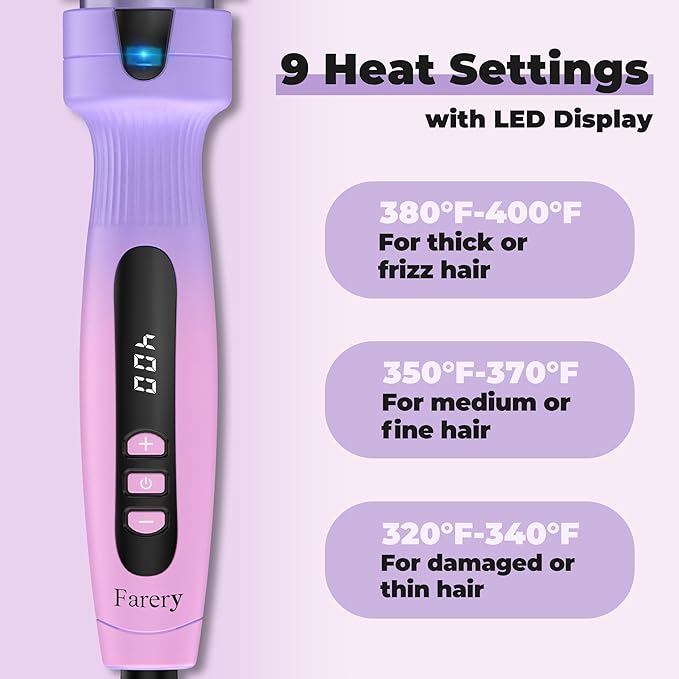 1.25-Inch Thermal Brush - Ceramic Ionic Heated Round Brush for 90's Full-Bodied Style, Volumizing, Smooth Hair & Natural Curls, Dual MCH Heating, Digital Display, 9 Temperature, Dual Voltage