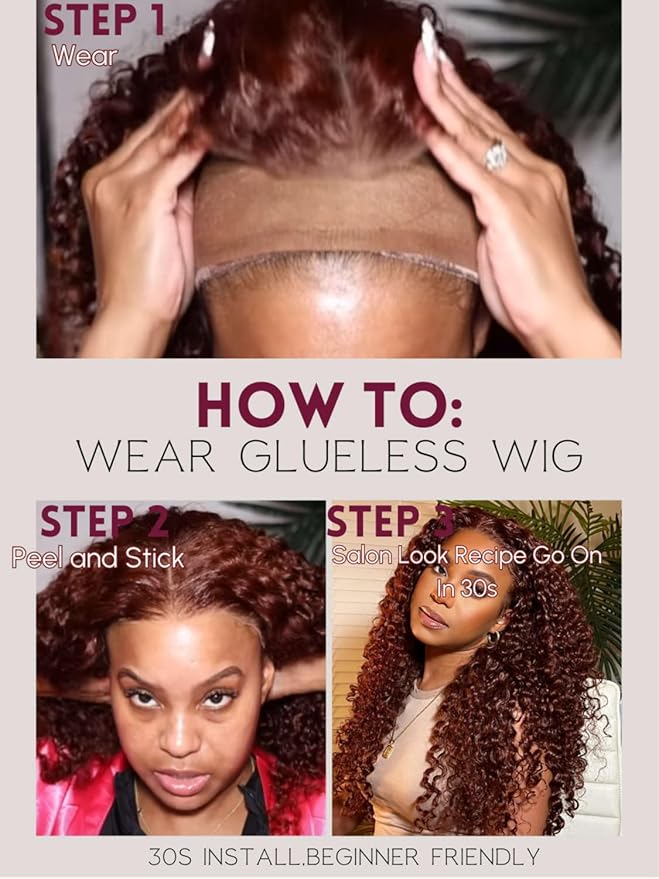 Beauty Forever Bye Bye Knots 7x5 Lace Front Wig Put on and Go Glueless Kinky Curly Human Hair Wigs,Reddish Brown Pre Cut Lace Closure Wigs Pre Plucked Hairline Pre Bleached Knots 150% Density 14inch