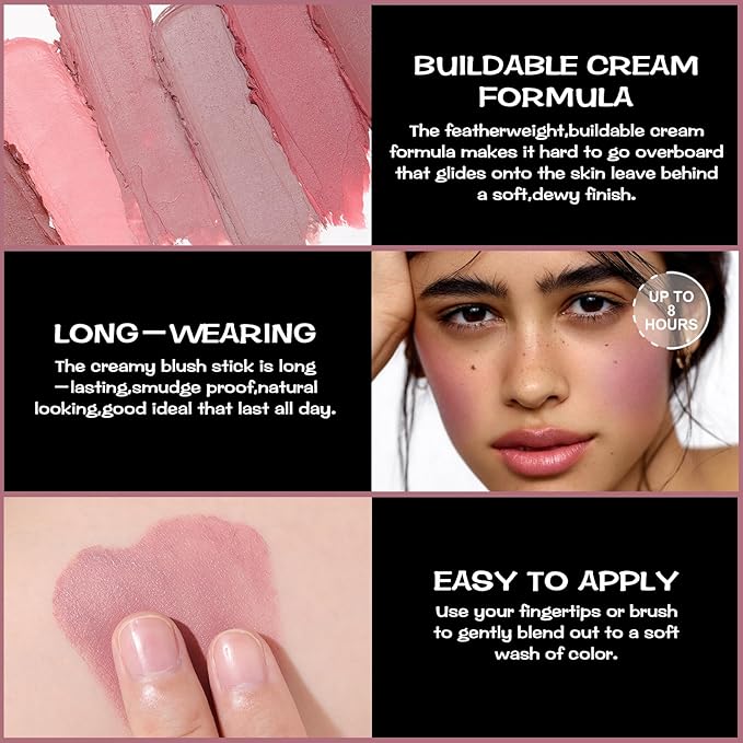 FOCALLURE Cream Blush Makeup,Buildable Blush Stick for Cheeks,Matte Stick,DUSTY ORCHID