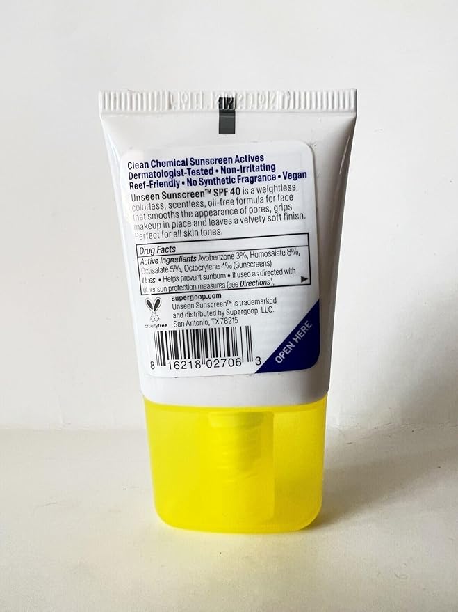 Supergoop! Unseen Sunscreen - SPF 40 - Invisible, Broad Spectrum Face Sunscreen + Makeup-Gripping Primer - Weightless, Scentless, Oil Free - For All Skin Types & Skin Tones - 0.5 fl oz