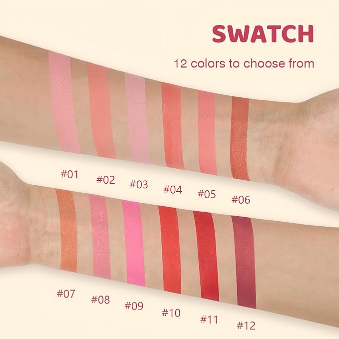 Shiny Blush 12 Color Cream High-Pigmented Buildable Face Blush Long-Lasting Natural Look Face Blush for Cheeks (Color 01)