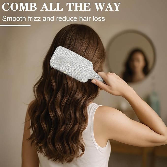 Curly Hair Brush, Luxury Crystal Diamond Detangling Brush, Paddle Brushes for Women's All Hair Types