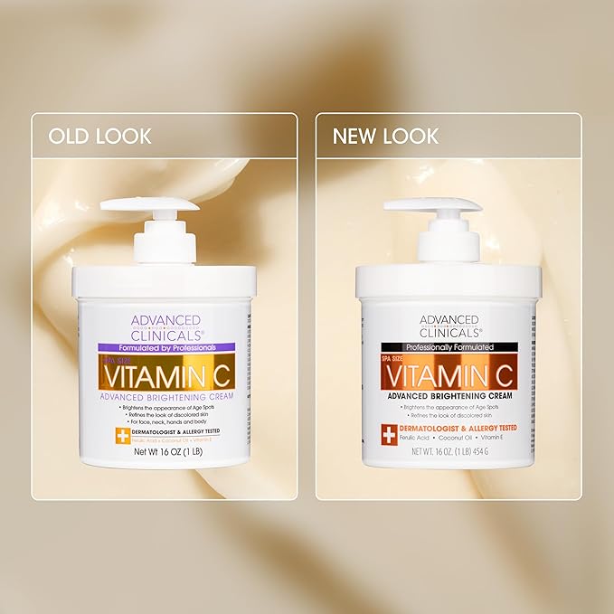 Advanced Clinicals Vitamin C Cream Visibly Brightening Body Lotion | Vitamin C Moisturizer Skin Care Body Cream For Women & Men Helps Visibly Improve Look Of Dark Spots & Uneven Skin Tone, 16 Ounce