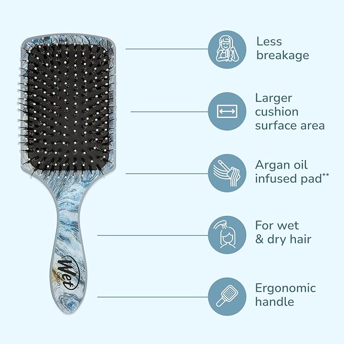 Wet Brush Paddle Shine Enhancer with Argan Oil, Distressed Wood - Ultra-Soft IntelliFlex Detangling Bristles with Boar Bristles For A Smooth & Shiny Finish - Pain-Free Hair Brush For Women & Men