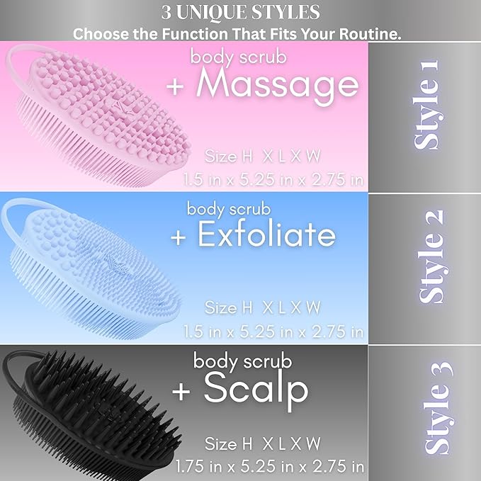 Avilana Silicone Body Scrubber – Dual-Sided Exfoliator for Men & Women, Gentle Loofah Alternative, Easy-to-Clean Silicone Shower Scrubber (S2-Gray with Silver)