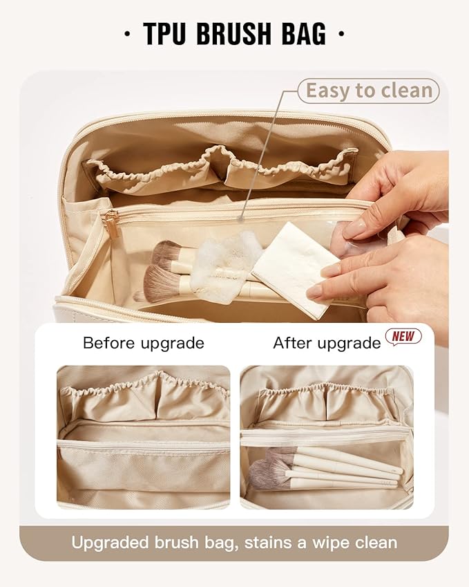 EACHY Travel Makeup Bag,Large Capacity Cosmetic Bags for Women,Waterproof Portable Pouch Open Flat Toiletry Bag Make up Organizer with Divider and Handle
