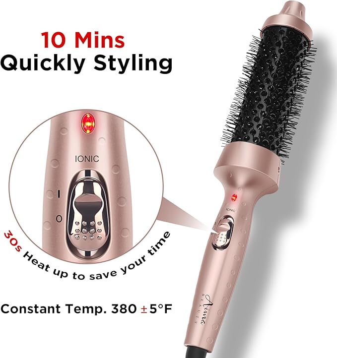 Aima Beauty 1.5" Ceramic Hot Brush for Root Volume, Ion Hair Care Thermal Brush - 60Mins Auto-Off, Dual Voltage, Gold