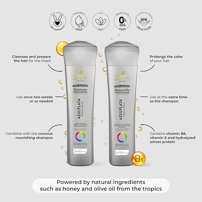 naissant Silver Ash Blonde Hair Blue Toning Mask | Eliminates Brassiness | Neutralizes Yellow & Orange Tones | Paraben, Ammonia & Sulfate Free | Pro-Vitamin B5, Olive Oil & Honey (Azul Plata) 10.1 Fl