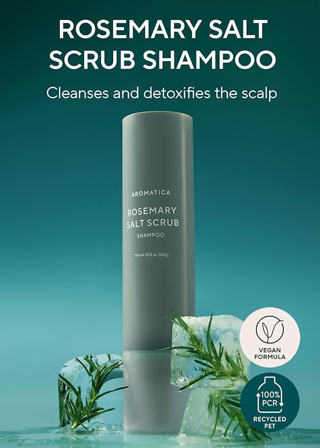 AROMATICA Rosemary Salt Scrub Shampoo 10.5 oz / 300g - Hair Loss Shampoo with Rosemary Scalp Oil | Scalp Exfoliator with Salt Scrub for Oily Scalp | Sulfate Free, Silicone Free