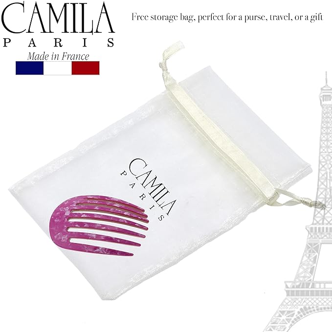 Camila Paris CP3412 French Hair Side Comb Small Rounded, Purple, Handmade French Twist Hair Combs, Strong Hold Hair Clips for Women Bun Chignon, No Slip Styling Girls Hair Accessories Made in France