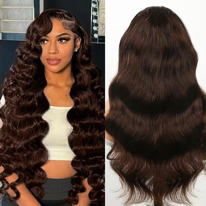Chocolate Brown Lace Front Wig,13x6 HD Brown Body Wave Lace Frontal Wigs Human Hair Pre Plucked with baby hair, 210% Density Colored brown wig human hair for Women 26 inch