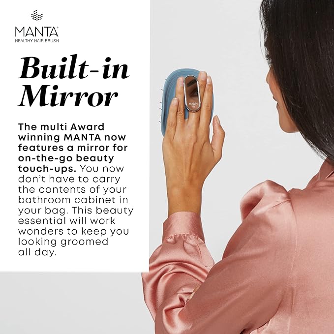 Manta Mirror Anti-Breakage Hairbrush – Travel Brush for Women, Gentle Wet & Dry Detangling Brush with Scalp Massager, Blue