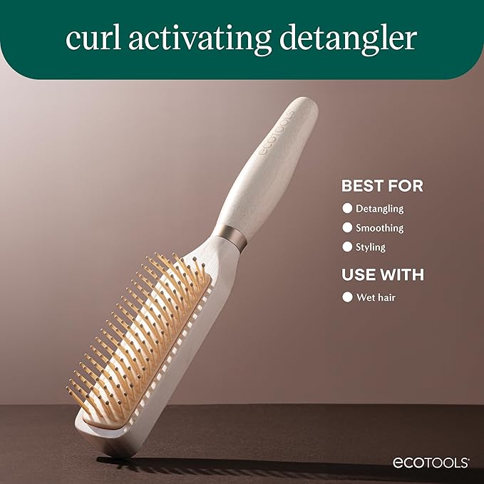 EcoTools Curl Activating Detangler Hairbrush, Gently Detangle Wet Hair, Style, Define, & Enhance Curly & Wavy Hair, Less Hair Breakage & Fall Out, Renewable Bamboo, Vegan & Cruelty-Free, 1 Count