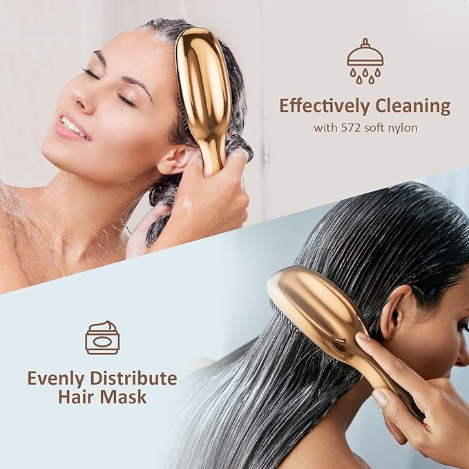 AJXX Scalp Massage Hairbrush - UNbrush Detangling Brush, Wet Hair Brush and Dry Hair Brush, with Super Soft Flexible Bristles for All Hair Types, Painless - Ergonomic Design for Men and Women (Gold)