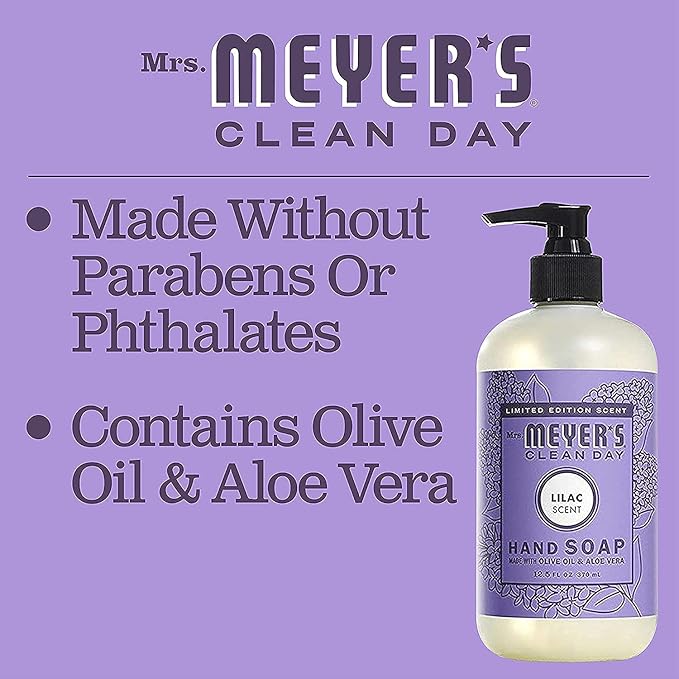 MRS. MEYER'S CLEAN DAY Liquid Hand Soap Bottle, Lilac, 12.5 Fl Oz (Pack of 6)