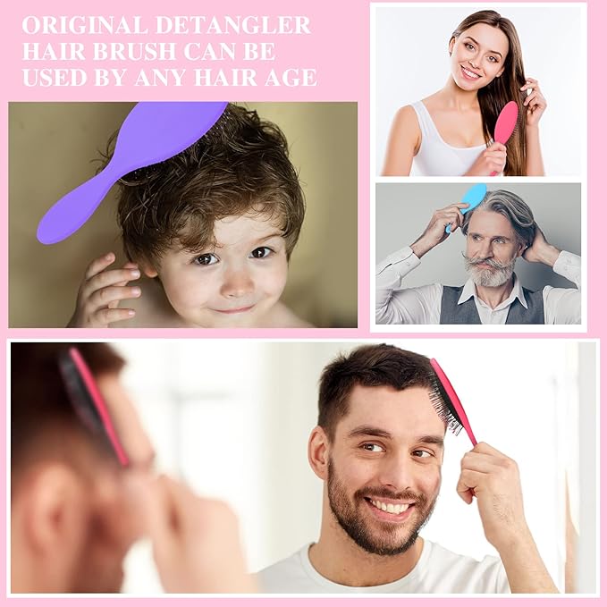 Nuogo 3 Pieces Hair Brush Detangler Soft Bristles Detangling Brush Round Painless Comb Glide Through Tangles with Ease for Most Hair Types Women Men Boys and Girls Wet and Dry Curly