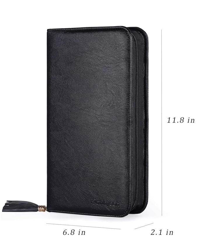 Rownyeon Professional Makeup Brushes Organizer Bag Makeup Artist Cosmetic Case Leather Handbag Black Travel Portable(Only Bag)