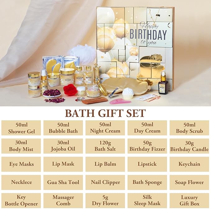 25Pcs Happy Birthday Gifts for Women - Luxury Birthday Advent Calendar Presents Bath and Body Birthday Gift for Sister, Girlfriend, Wife, Mom with Necklace|Birthday Gift Set Idea for Female Friends