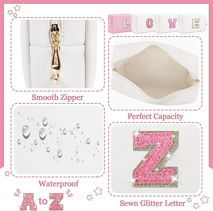 Initial letter patch makeup bag,