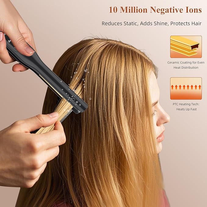 Small Flat Iron, 1/2 Inch Flat Iron for Short Hair Straightener and Curler 2 in 1, Ceramic Ionic Floating Plates for Less Frizz, 10s Quick Heat Up, Straightener for All Hair Types(Black)