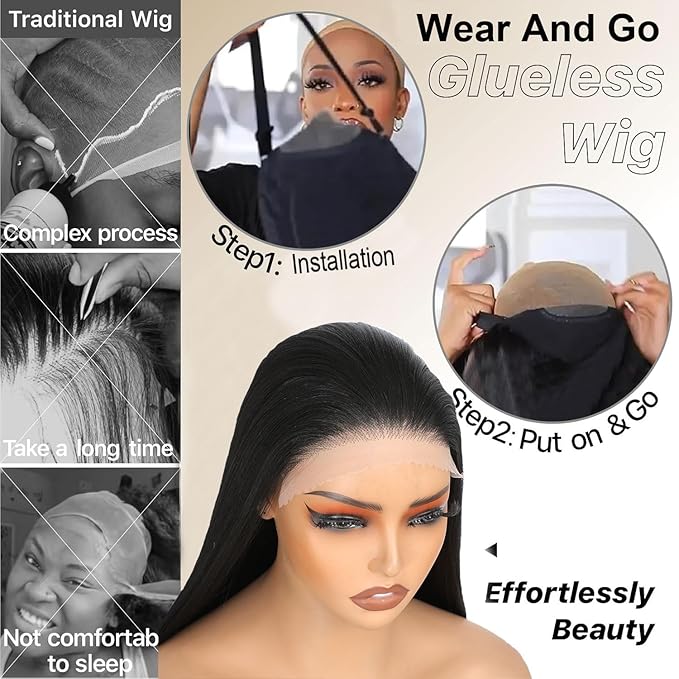 Synthetic Lace Front Wig 7x5 Glueless Wig HD Lace Front Wig for Women Pre-Plucked Ready to Wear Wigs Beginner Friendly Natural Black 26inch