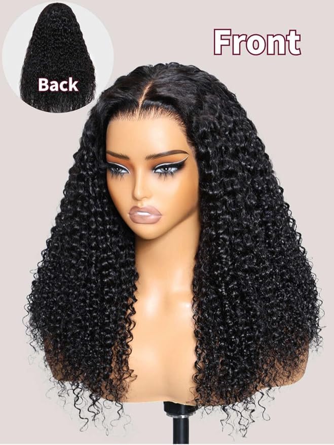 Beauty Forever 7X5 Bye Bye Knots Wear and Go Kinky Curly Wigs Precut Lace Front Wig Human Hair Glueless Wig,Put on and Go Beginner Wigs 150% Density Natural Color 18 Inch