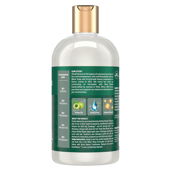 SheaMoisture Bond Repair Shampoo Amla Oil Deeply Cleanses and Removes Build Up to Repair Hair Bonds with Hydroplex Technology and Amla Oil with Restorative HydroPlex Infusion 13fl oz