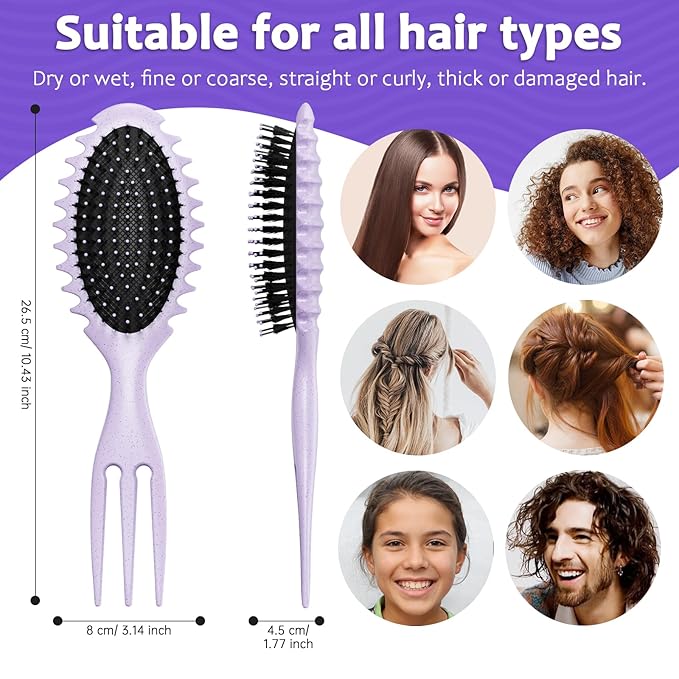 Curl Defining Hair Brush, Wet Hair Brush for Women and Men, Detangler Hairbrush for Wet & Dry, Styling Brush for Curly Hair, Shaping and Defining Curls for Long/Wavy/Damaged Hair, Purple