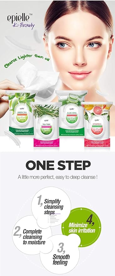 Epielle Aloe Vera Makeup Remover Cleansing Wipes | 60 Count, 2-Pack | Gentle Towelettes for All Skin Types | Ideal for Beauty Gifts, Spa Days & Gift Sets | Korean Skincare