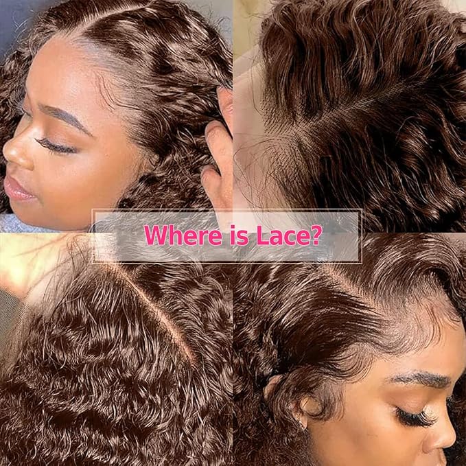 CHEETAHBEAUTY #4 Chocolate Brown Deep Wave 13X6 HD Transparent Lace Front Wigs Brazilian 10A Grade Deep Curly Human Hair Wigs for Black Women Pre Plucked with Baby Hair 250% Density(26inch)